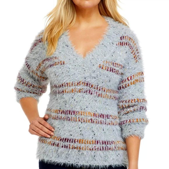 NEW DIRECTIONS Women's Drop Shoulder V-Neck Eyelash Sweater - RETAIL TAG=$54 - Picture 1 of 2